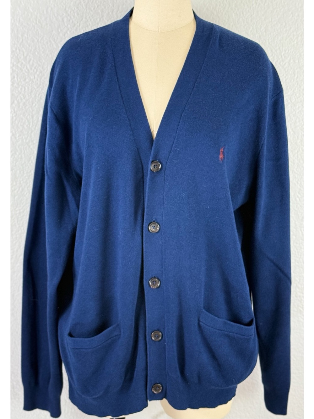 Polo Ralph Lauren Men's 100% Pima Cotton Navy V-Neck Cardigan Sweater size XL